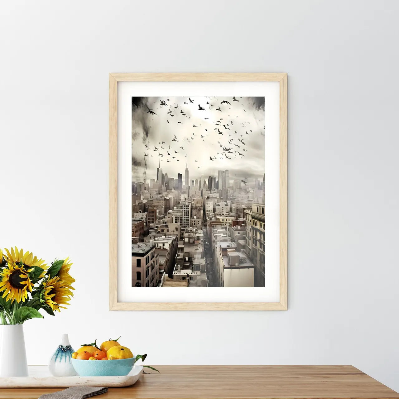 Over The Roofs Of New York City - Birds Flying Over A City Custom Print