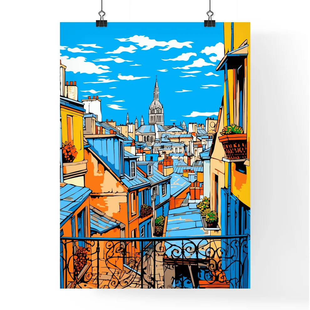 Over The Roofs Of Paris - A View Of A City From A Balcony Poster