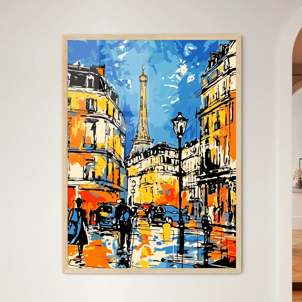 Paris France Great Advertising Poster - A Street With Buildings And A Tower Framed Art