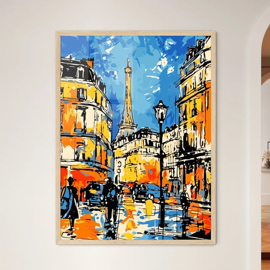 Paris France Great Advertising Poster - A Street With Buildings And A Tower Framed Art