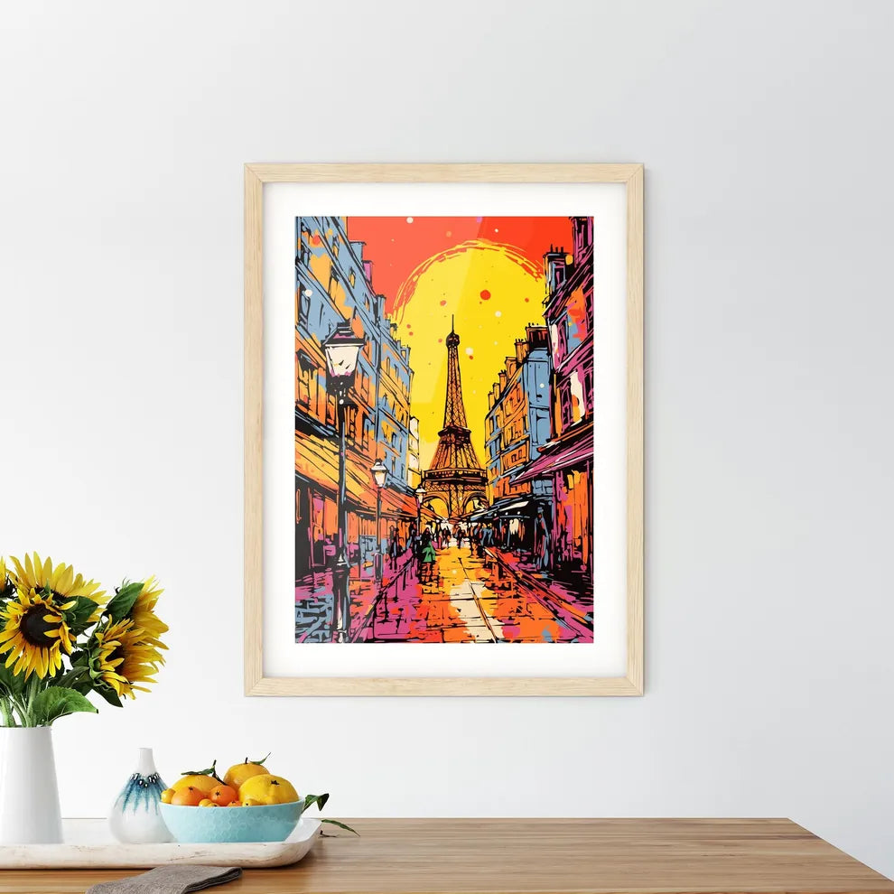 Paris France Great Advertising Poster - A Street With A Tower In The Background Custom Print