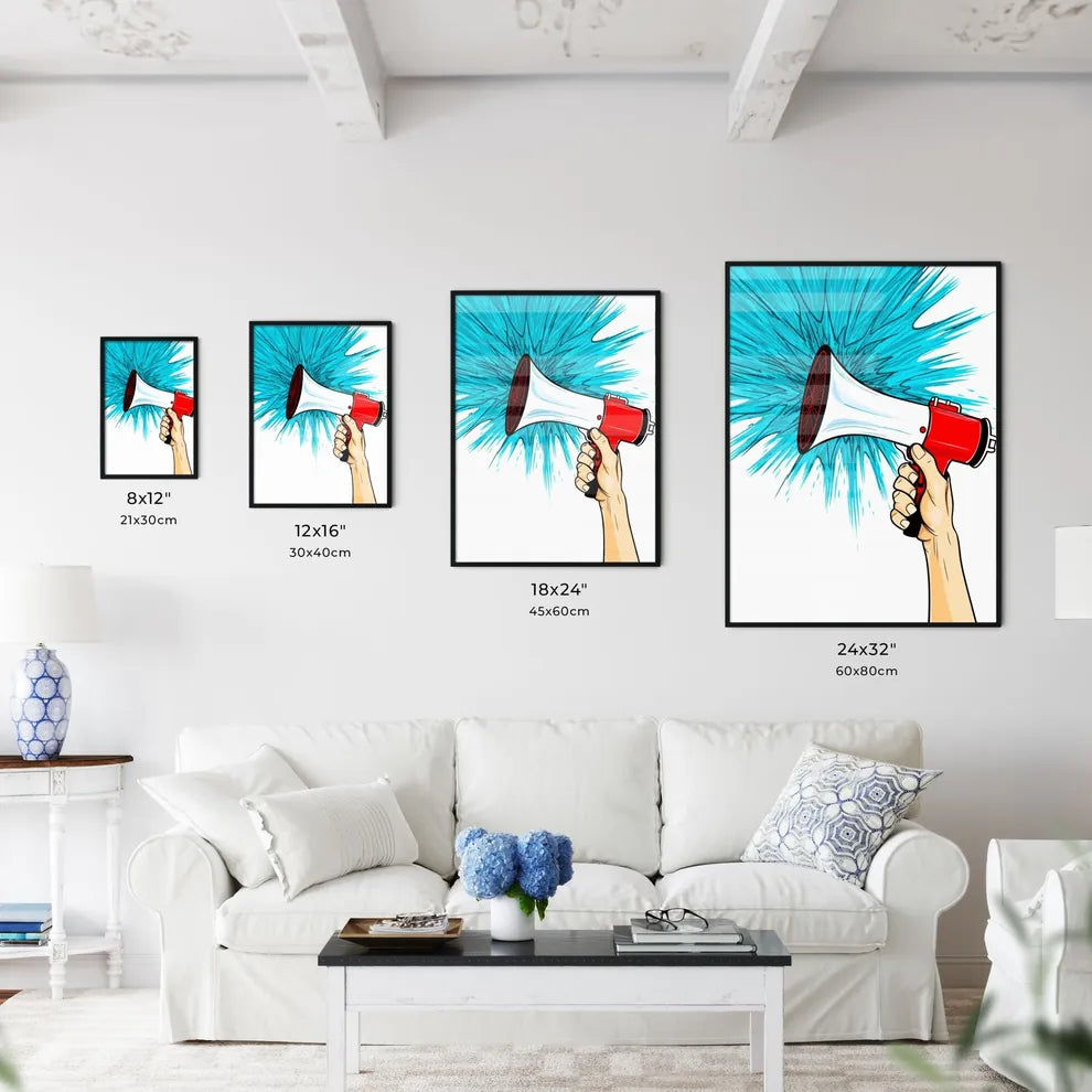 Red Megaphone Announcement Poster - A Hand H - Kitchen Hangings