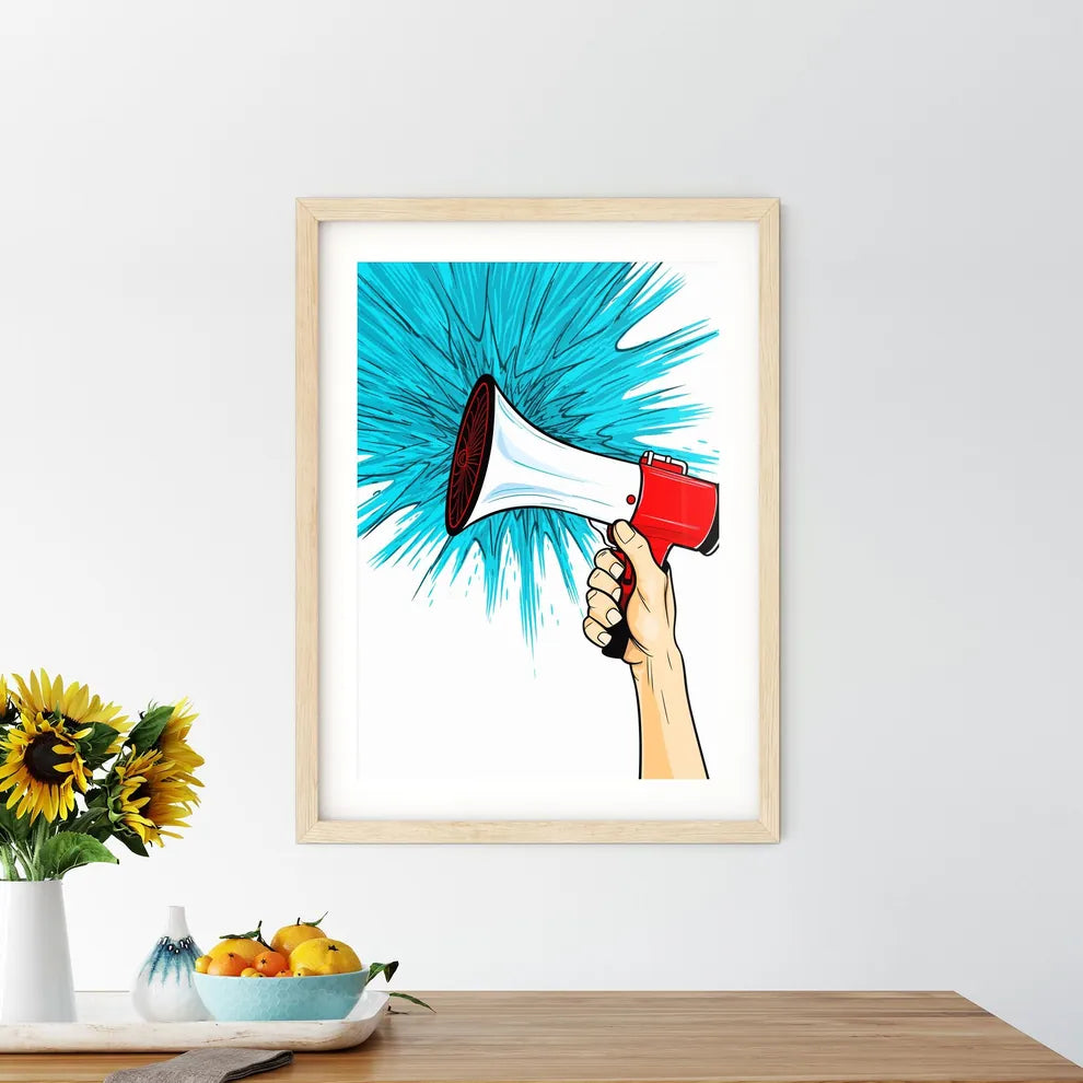 Red Megaphone Announcement Poster - A Hand H Framed Print