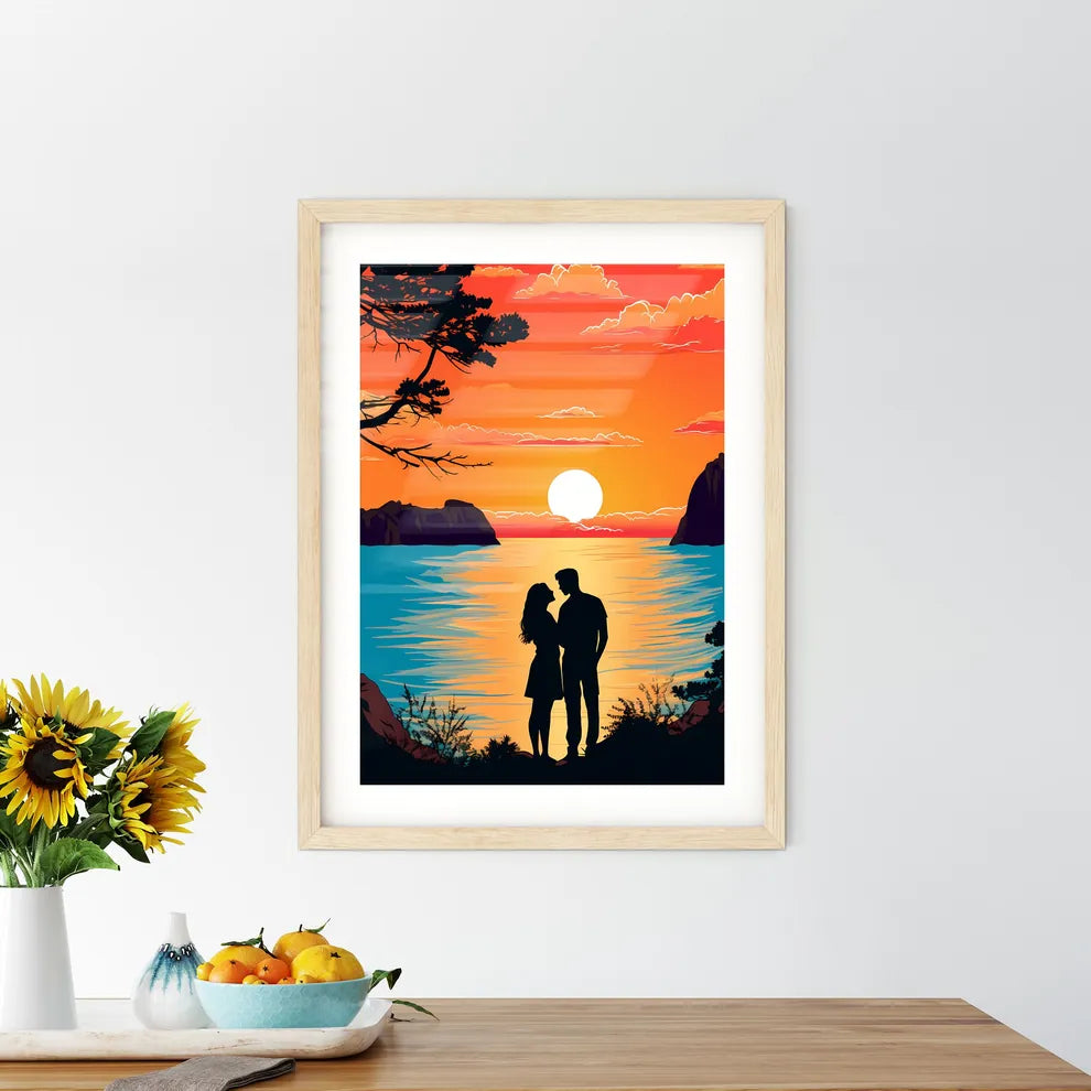 Romantic Couple At Uninhabited Island At Sun Framed Print