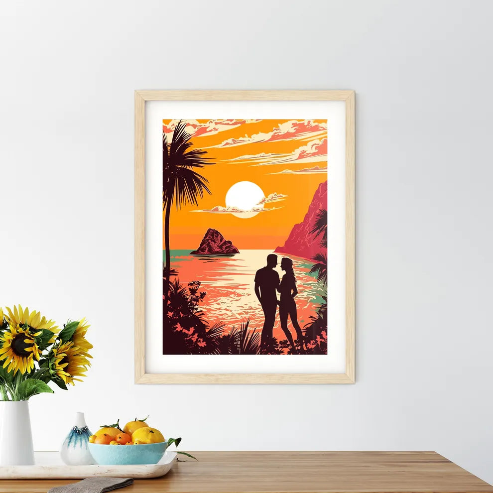 Romantic Couple At Uninhabited Island At Sun Framed Print