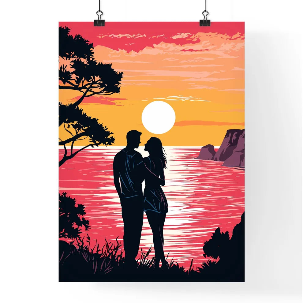 Romantic Couple At Uninhabited Island At Sun Poster