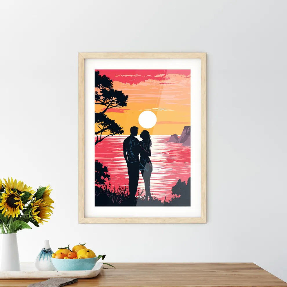 Romantic Couple At Uninhabited Island At Sun Framed Print