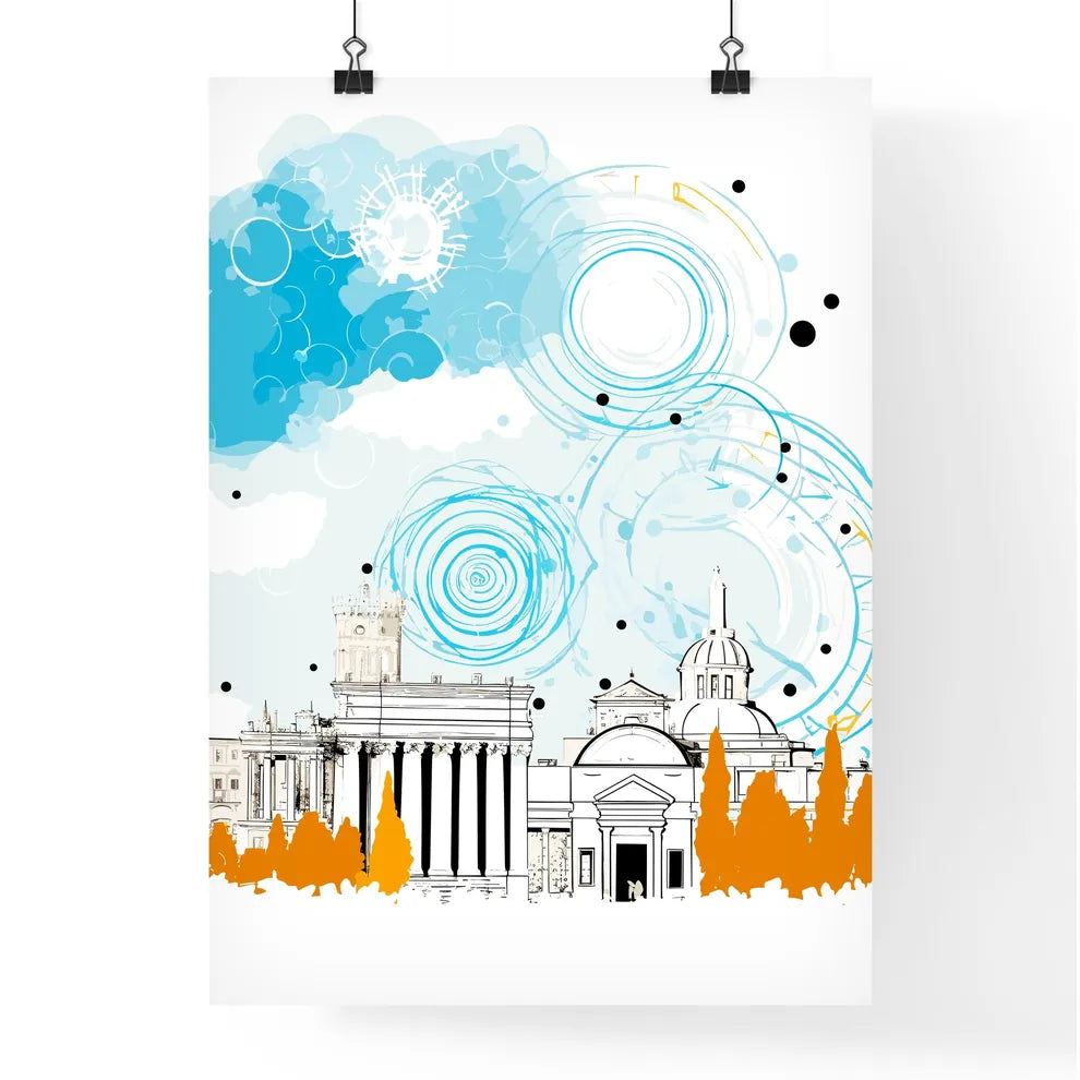 Rome Italy Old City Skyline - A Drawing Of A Building Poster