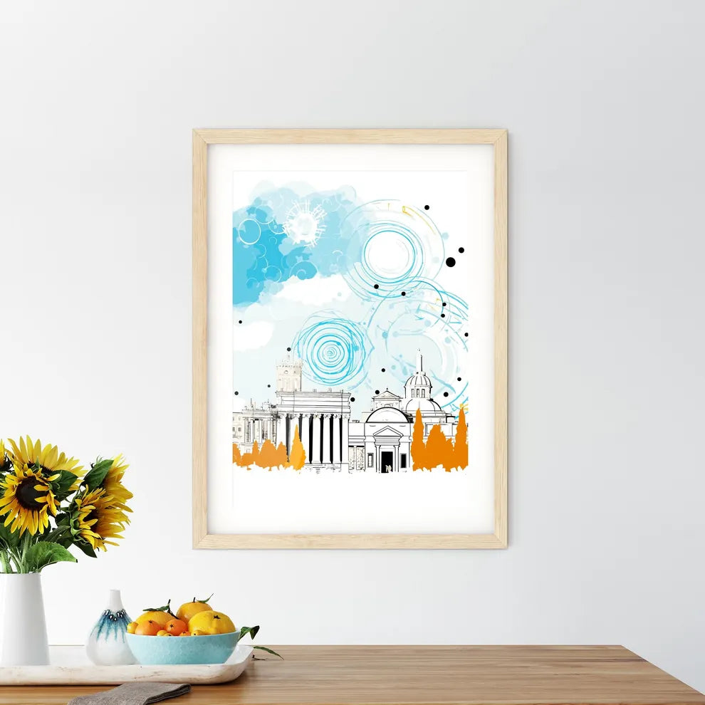 Rome Italy Old City Skyline - A Drawing Of A Building Custom Print