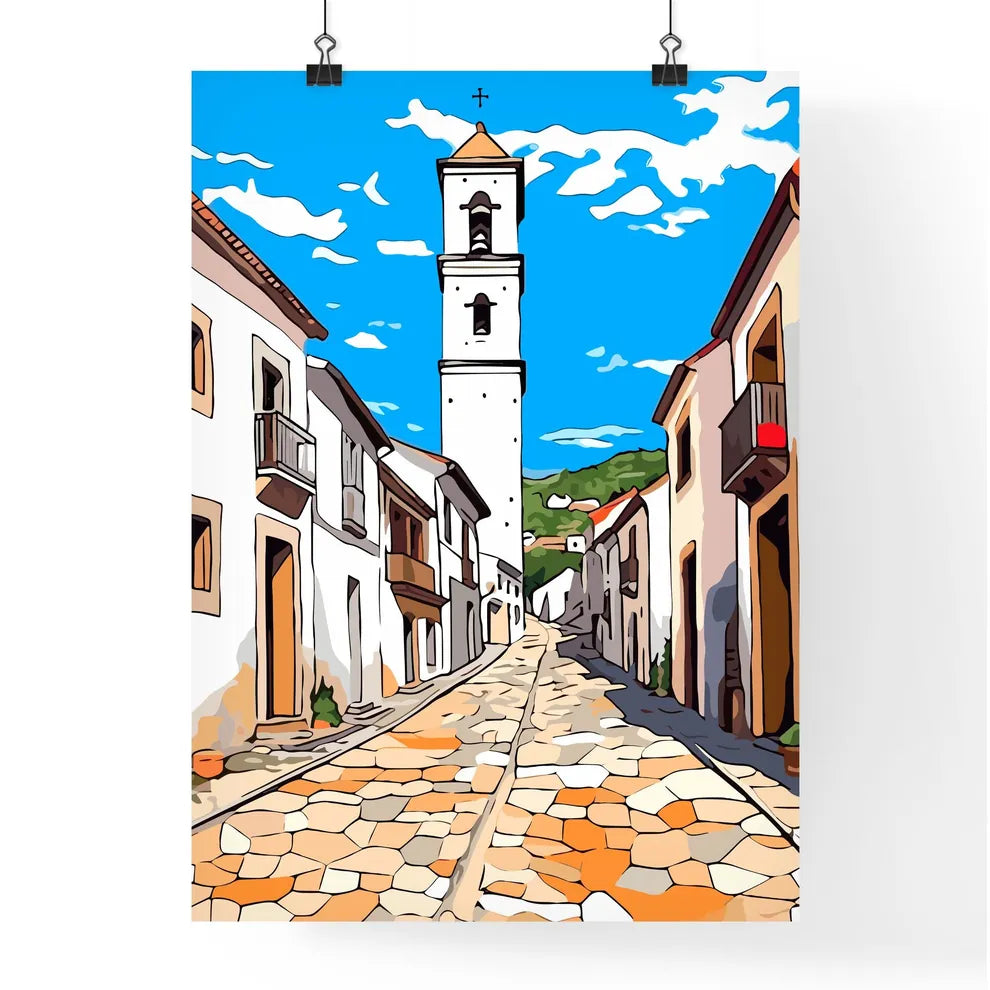 Segova Spain - A Street With A Tower In The Distance Poster