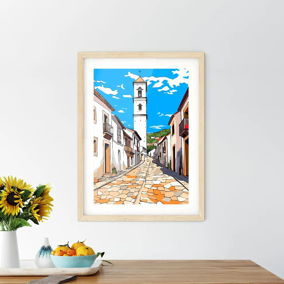 Segova Spain - A Street With A Tower In The Distance Custom Print