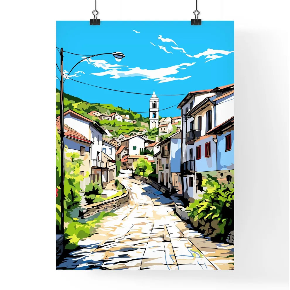 Segova Spain - A Street With Buildings And A Bell Tower Poster