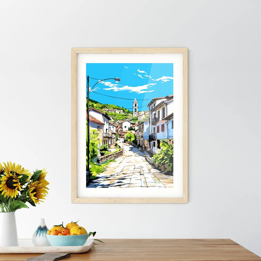 Segova Spain - A Street With Buildings And A Bell Tower Custom Print