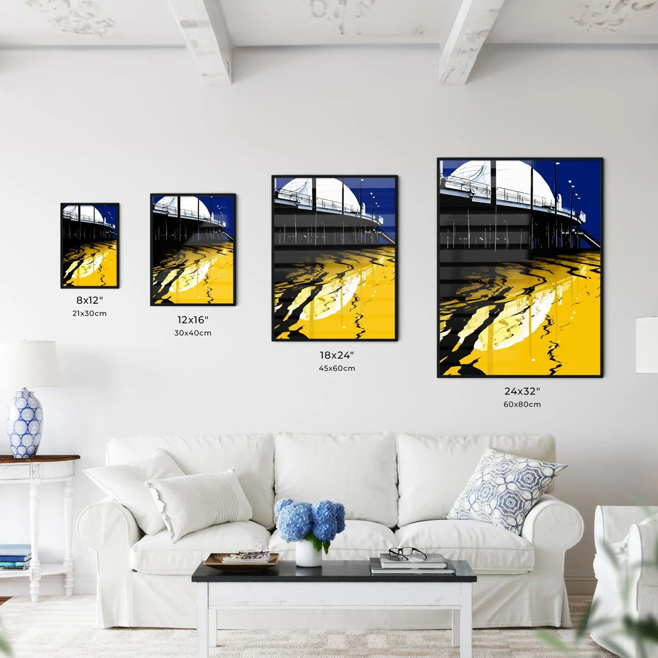 Silhouette Of Santa Monica Pier Reflected - A Yellow And Black Building With A Staircase Size Chart