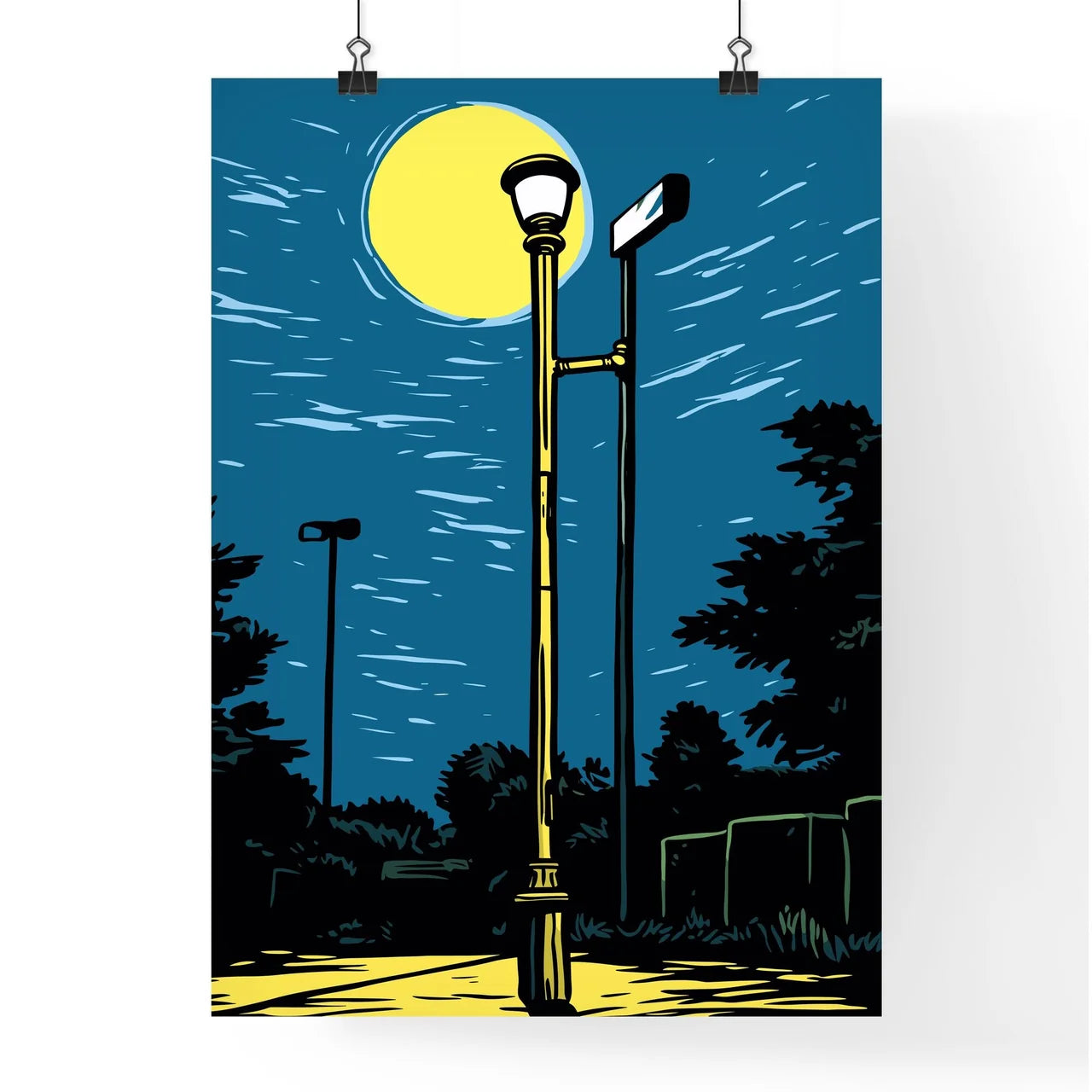 Solitary Lamppost Trying To Shine Its Yellow Light - A Street Light And Street Signs Poster