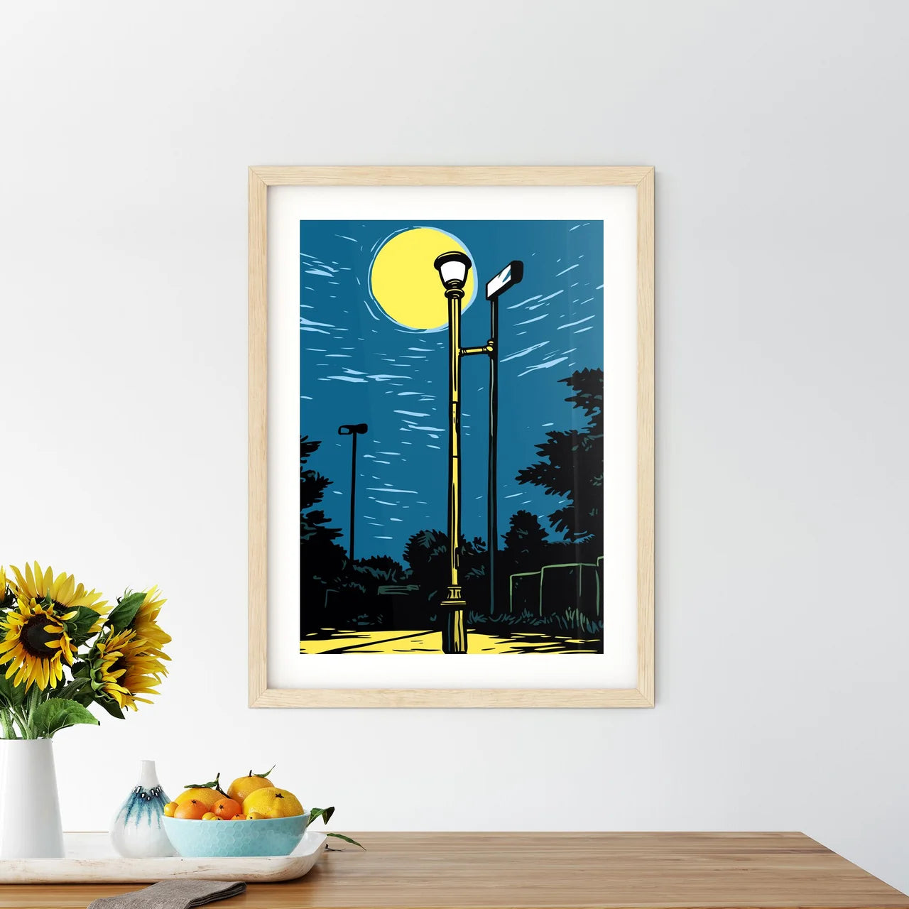Solitary Lamppost Trying To Shine Its Yellow Light - A Street Light And Street Signs Custom Print