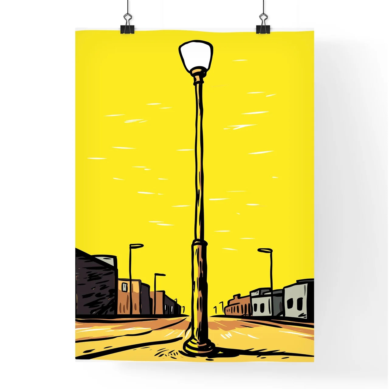 Solitary Lamppost Trying To Shine Its Yellow Light - A Street Light On A Yellow Background Poster