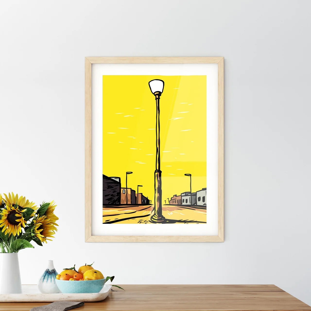Solitary Lamppost Trying To Shine Its Yellow Light - A Street Light On A Yellow Background Custom Print