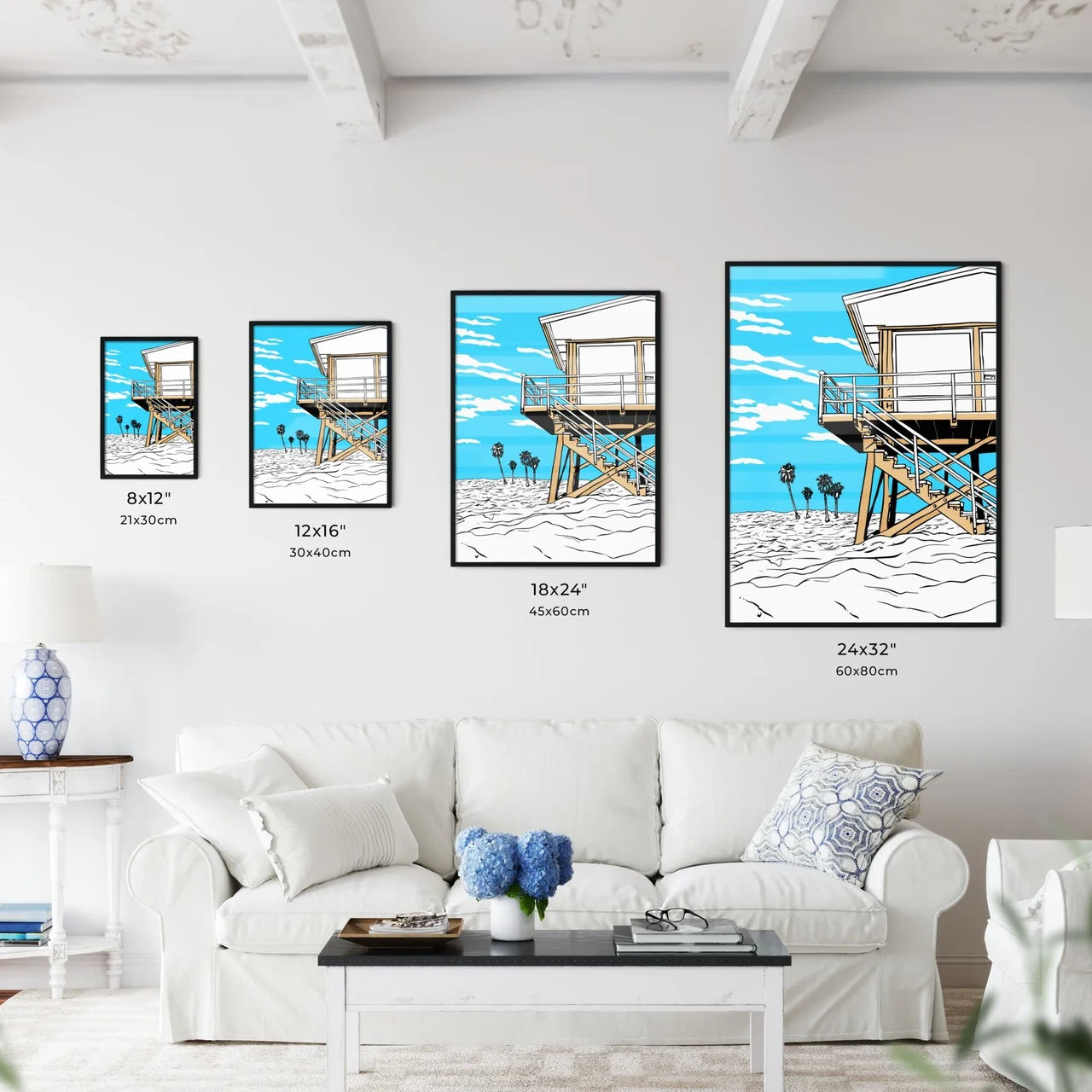 The Lifeguard Tower On Venice Beach Los Angeles Ca - A Beach House With Stairs And Palm Trees Size Chart