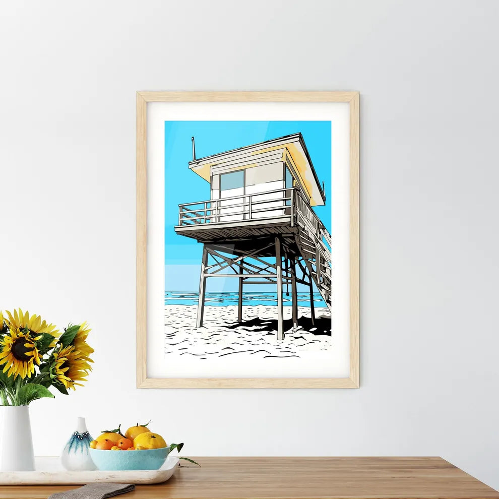 The Lifeguard Tower On Venice Beach Los Angeles Ca - A Lifeguard Tower On A Beach Custom Print