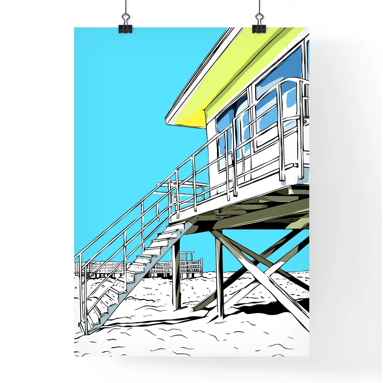 The Lifeguard Tower On Venice Beach Los Angeles Ca - A Cartoon Of A Lifeguard Tower Poster