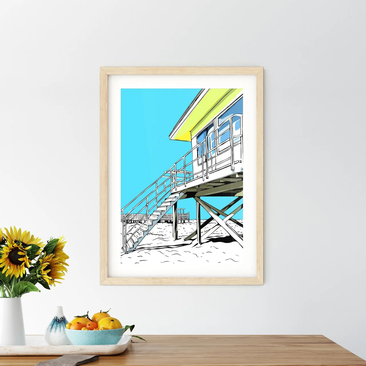 The Lifeguard Tower On Venice Beach Los Angeles Ca - A Cartoon Of A Lifeguard Tower Custom Print