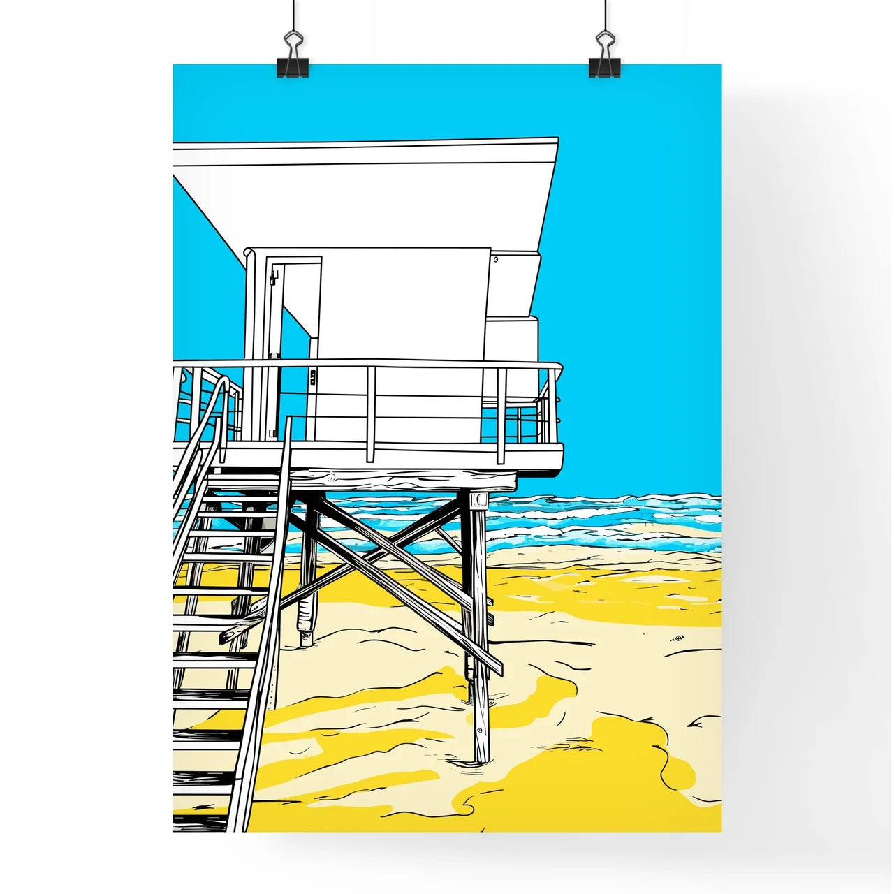 The Lifeguard Tower On Venice Beach Los Angeles Ca - A Cartoon Of A Lifeguard Tower On A Beach Poster