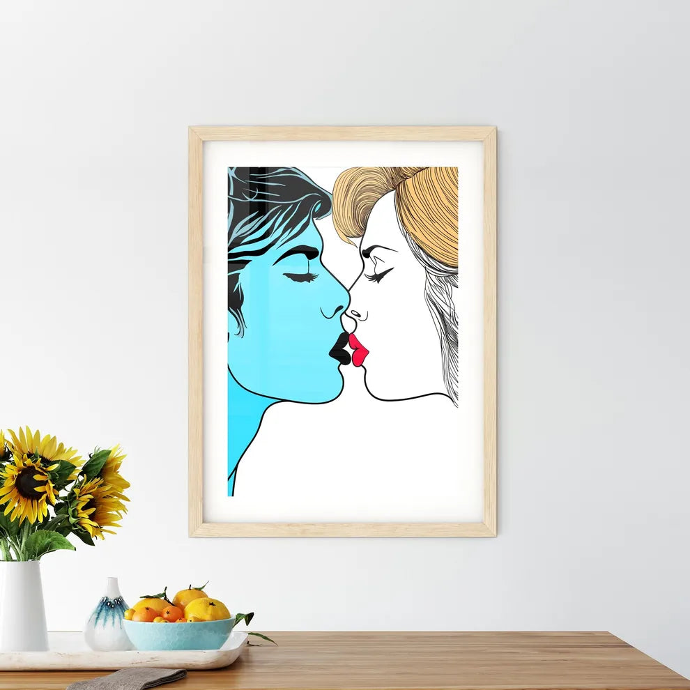 Valentine S Day Kiss Cartoon Romantic People Framed Print