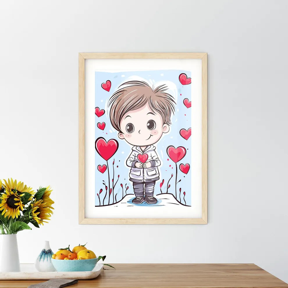 Valentines Day Greeting Card With A Cute Lit Framed Print