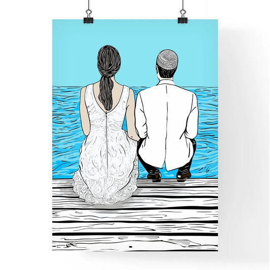 Wedding Couple Sitting On A Dock - A Man And Poster