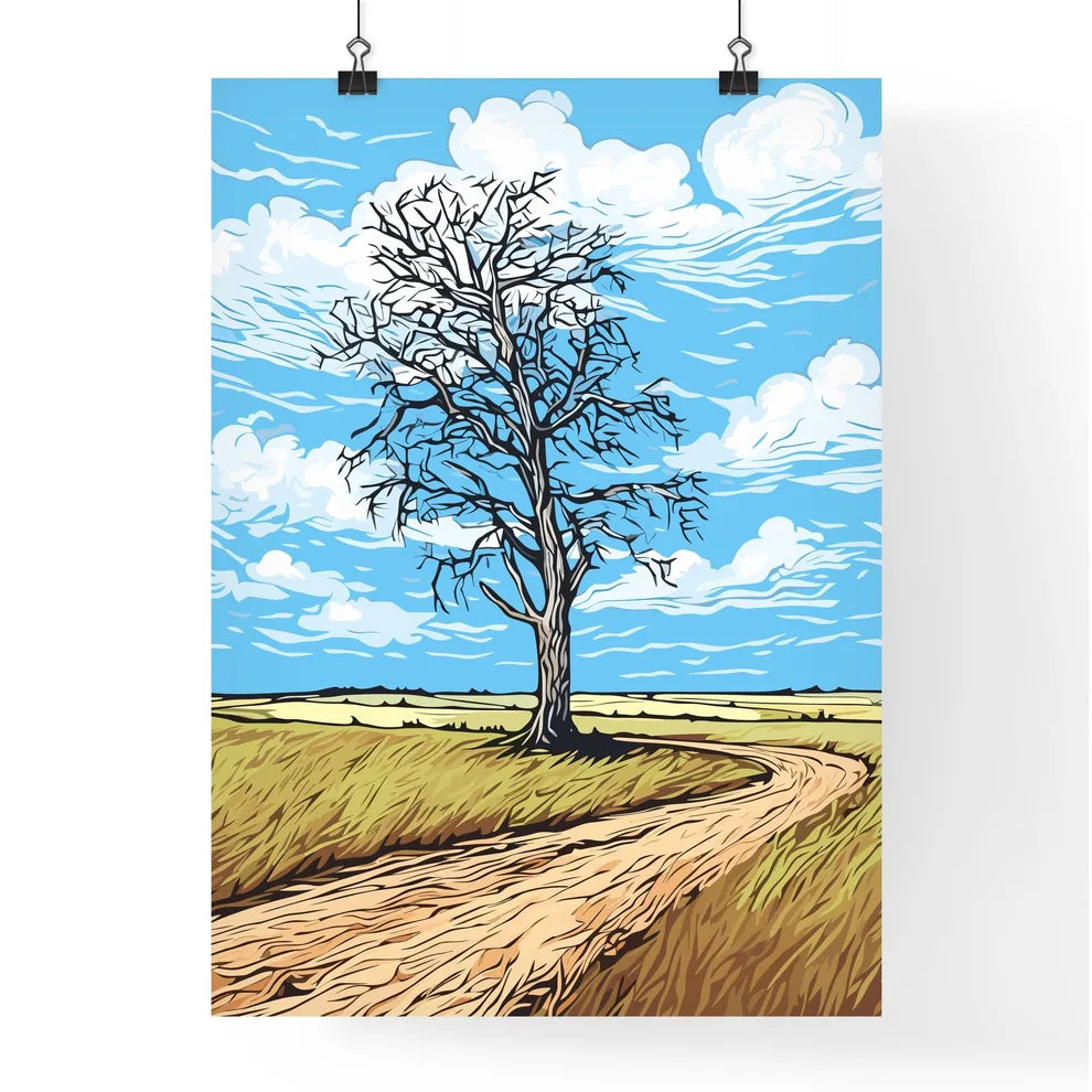 Windswept Tree In A Field Against An Cloudy  Poster