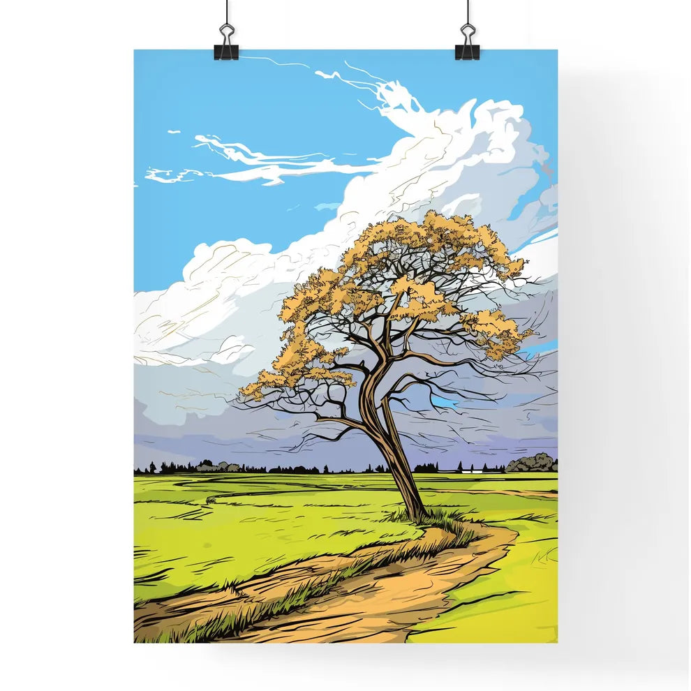 Windswept Tree In A Field Against An Cloudy  Poster