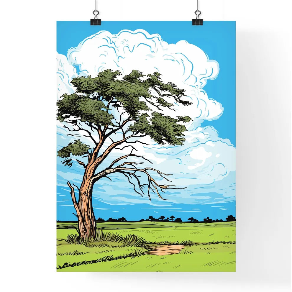 Windswept Tree In A Field Against An Cloudy  Poster
