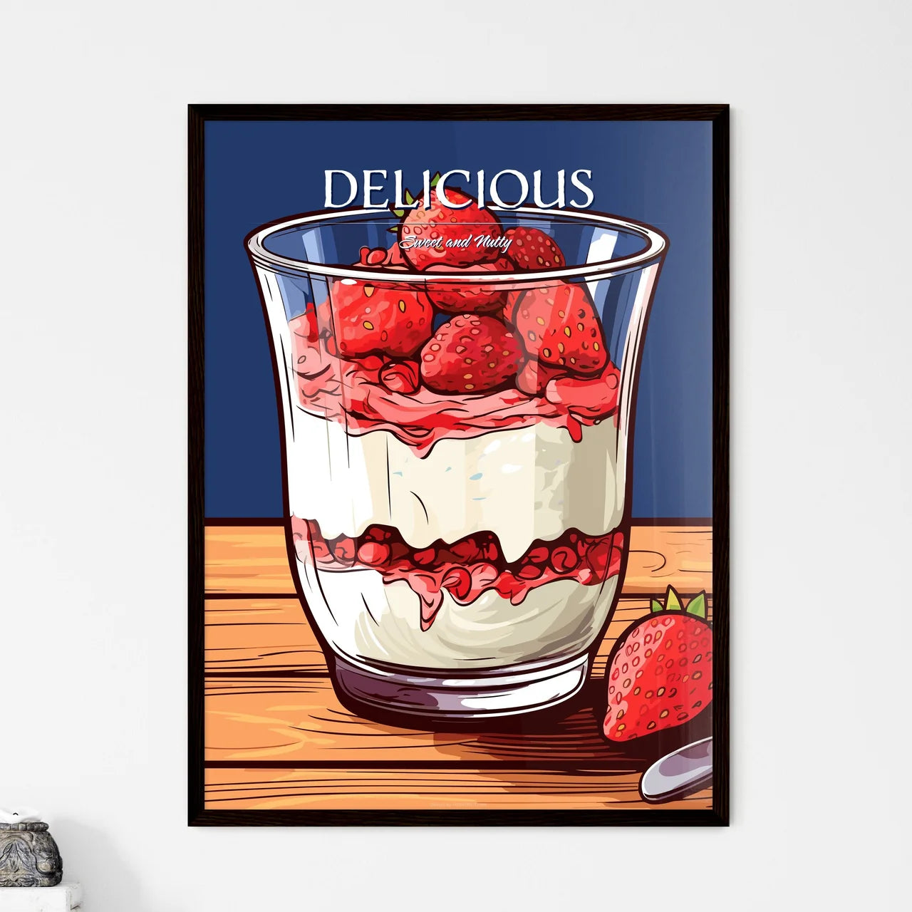 Yoghurt With Granola And Strawberries In Gla - Framed Art Print