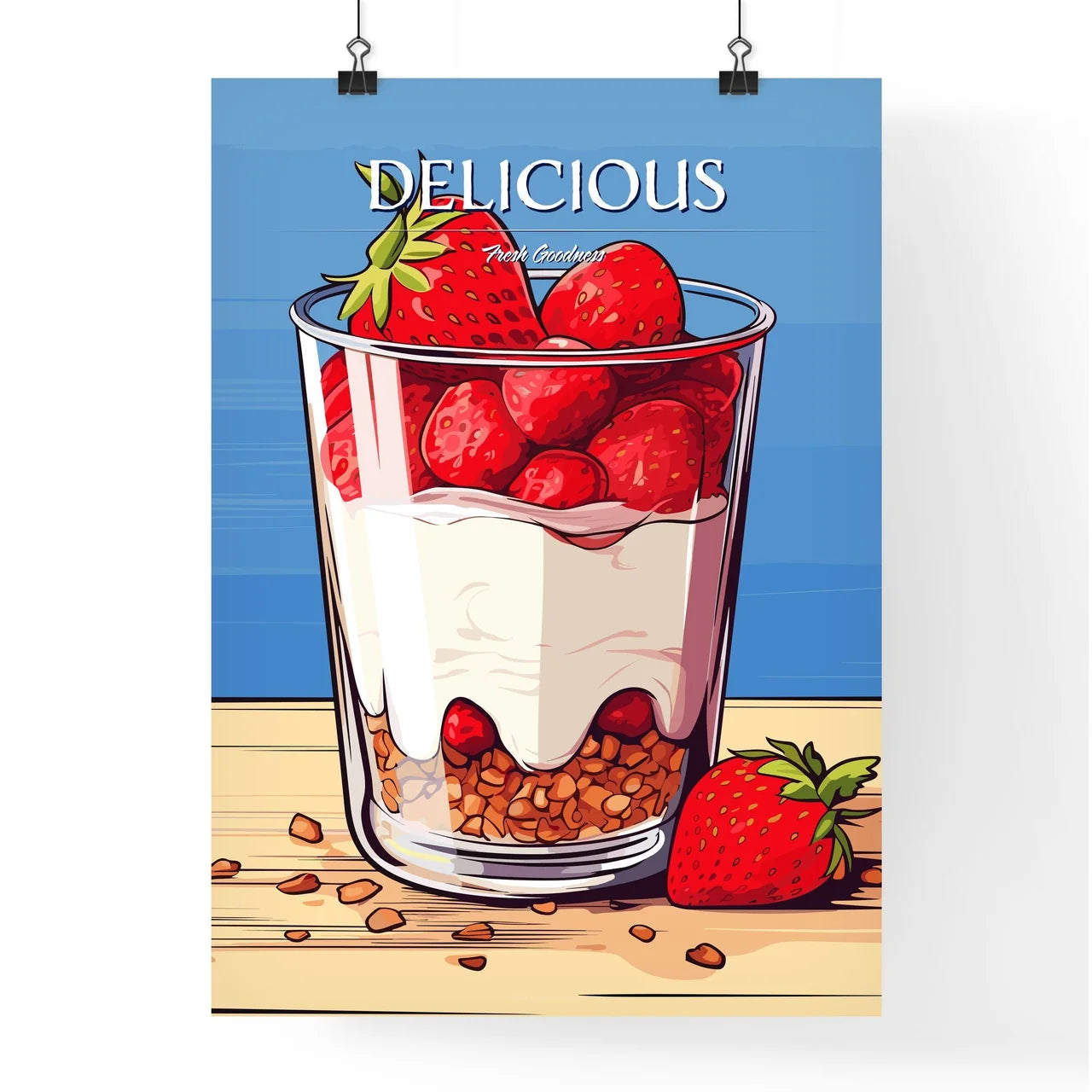 Yoghurt With Granola And Strawberries In Gla Poster