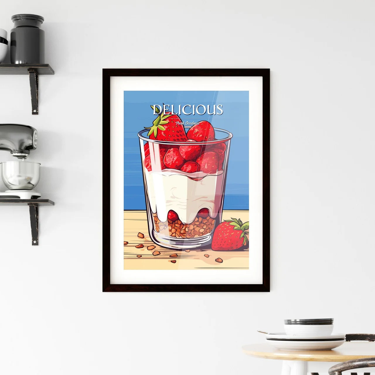 Yoghurt With Granola And Strawberries In Gla Framed Print