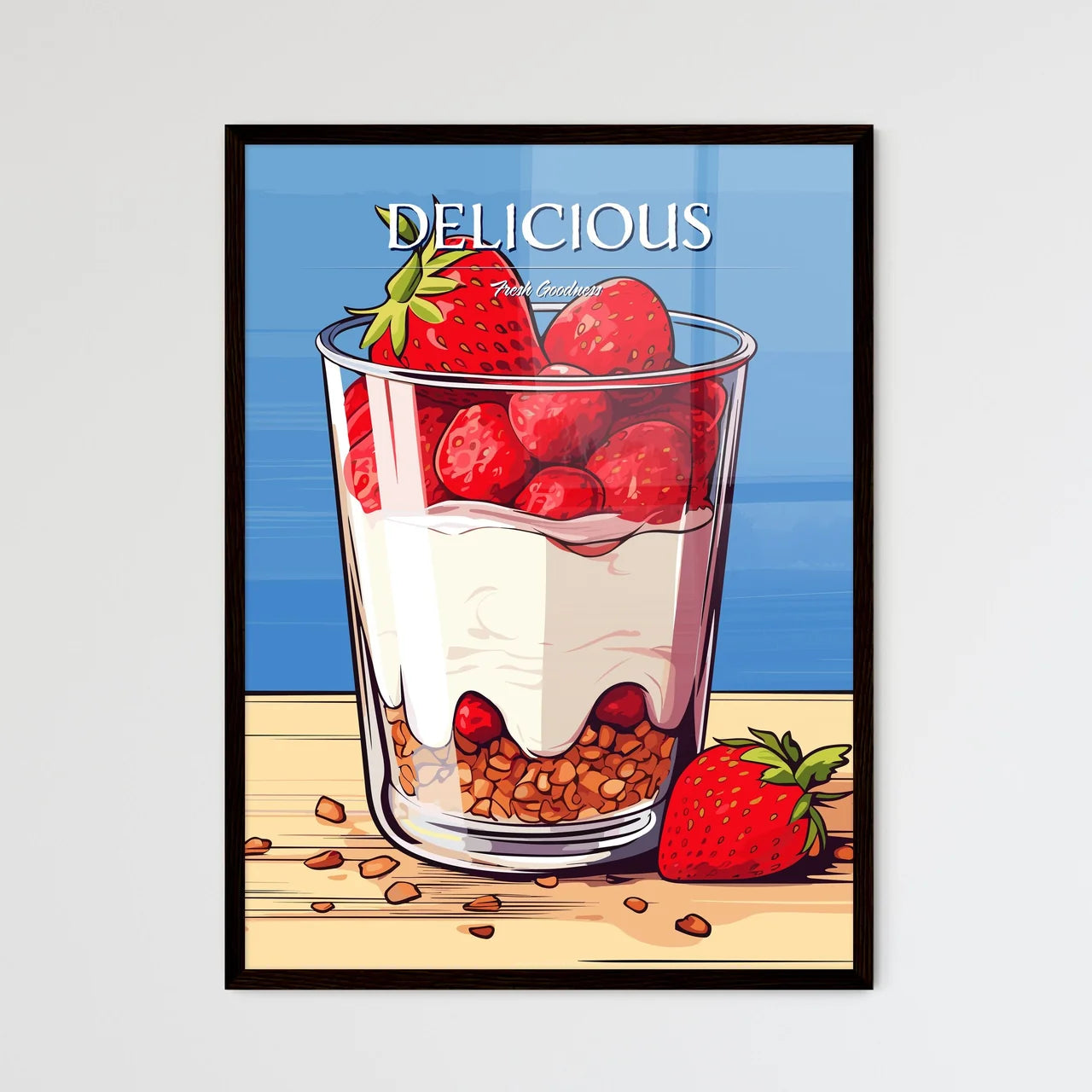 Yoghurt With Granola And Strawberries In Gla - Framed Art Print