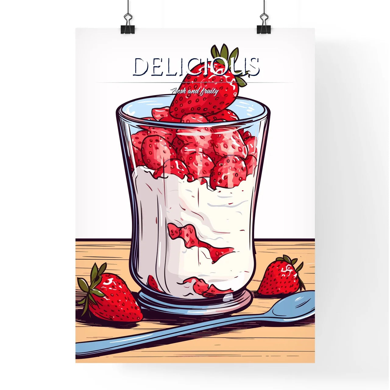 Yoghurt With Granola And Strawberries In Gla Poster