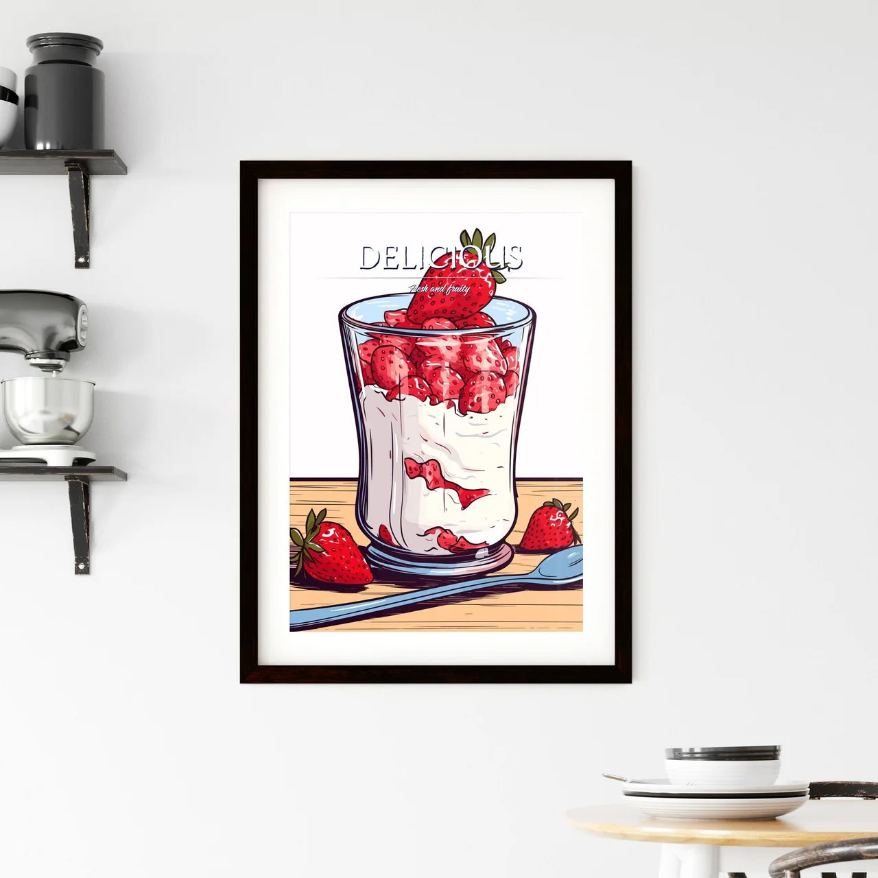 Yoghurt With Granola And Strawberries In Gla Framed Print