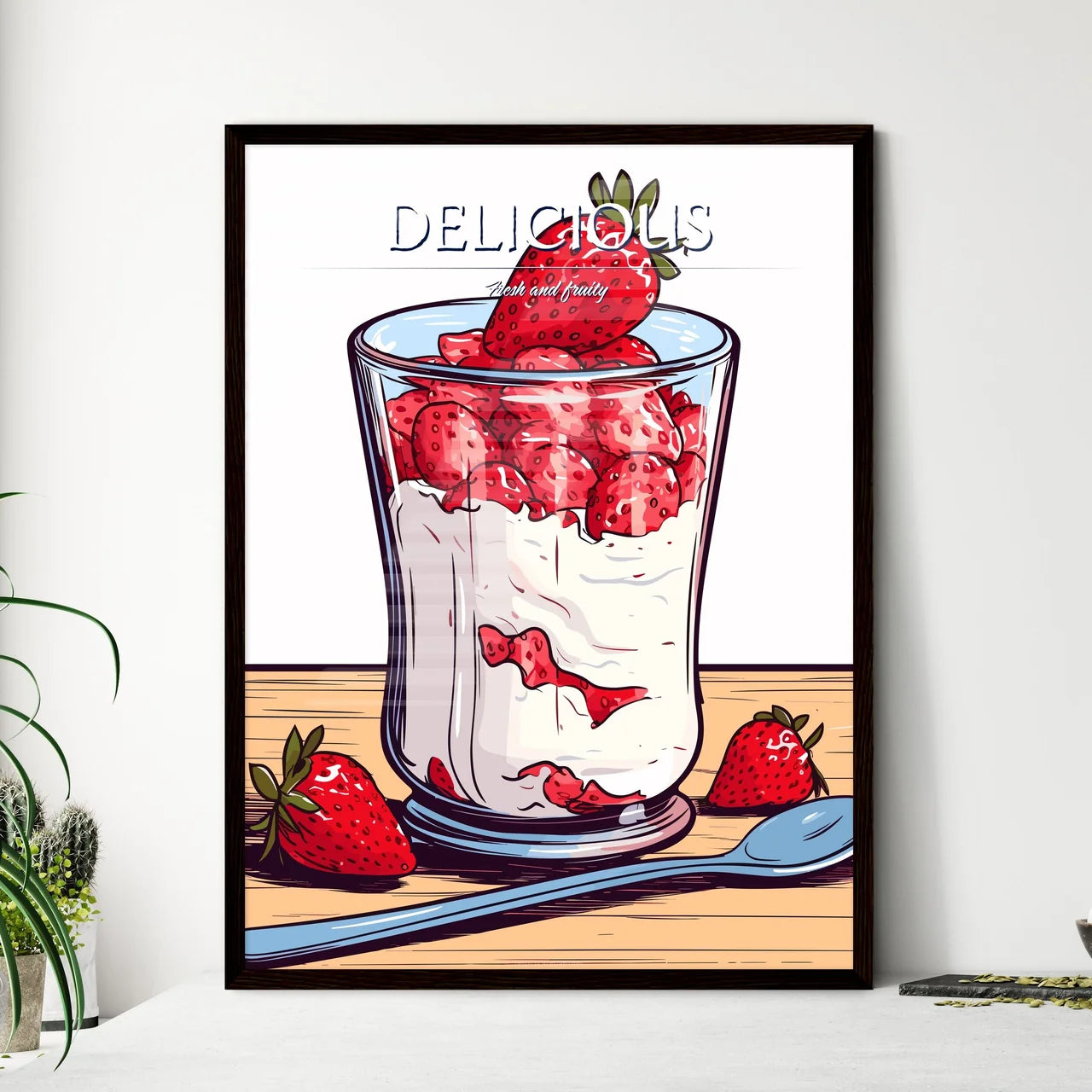 Yoghurt With Granola And Strawberries In Gla - Framed Art Print