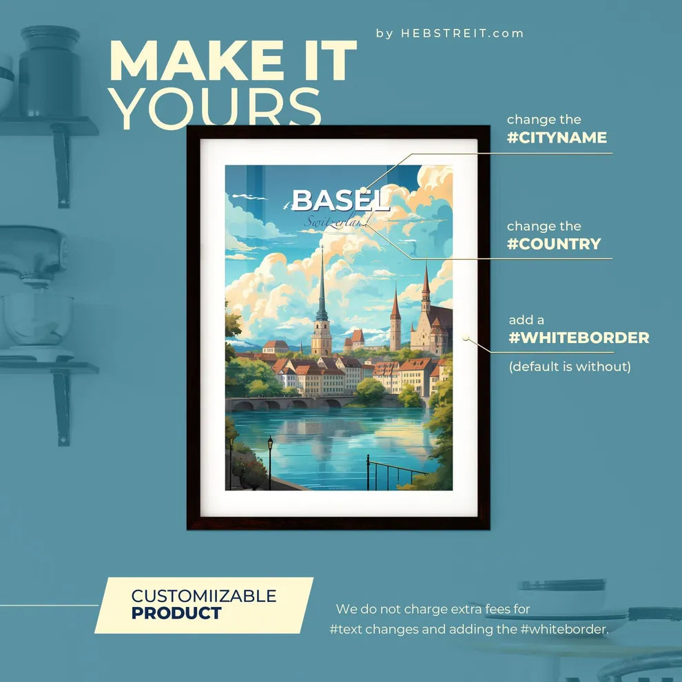 Basel Switzerland Skyline - A City With A Bridge And Trees - Customizable Travel Gift Default Title