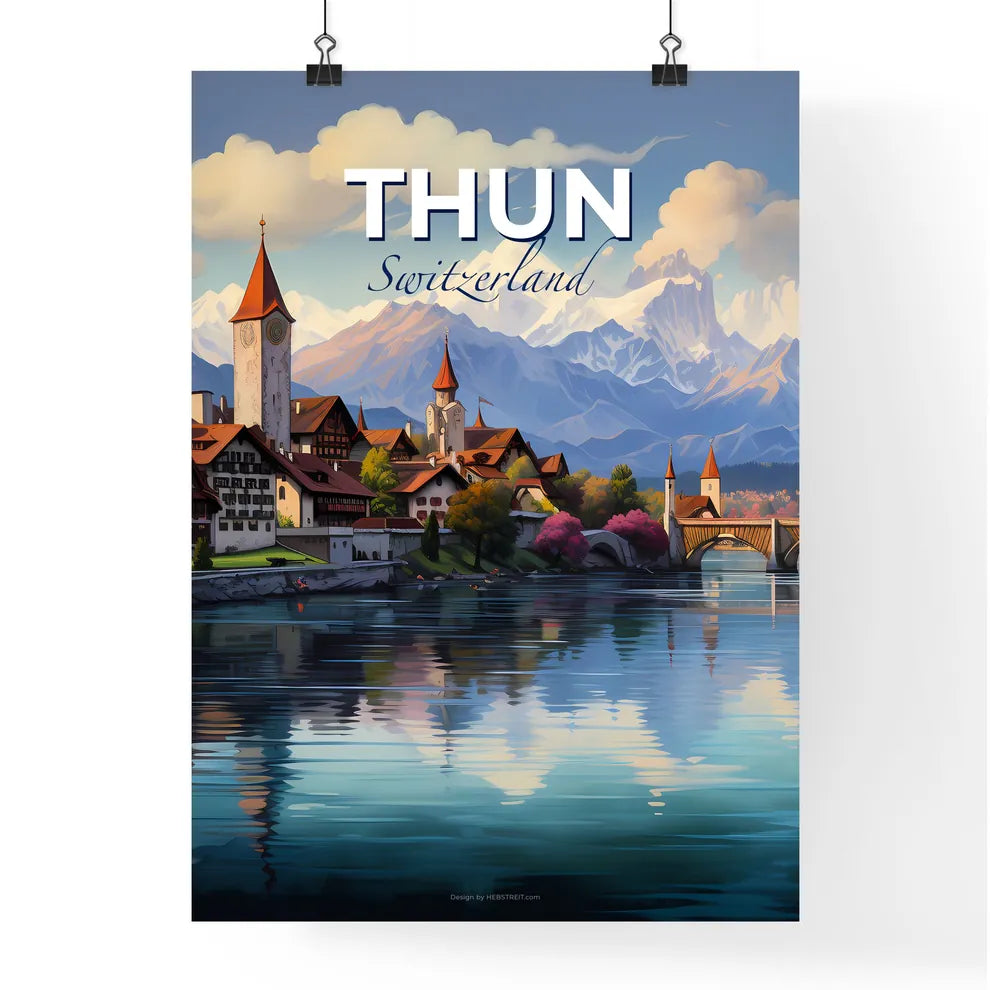 Thun Switzerland Skyline - A Town Next To A River - Customizable Travel Gift Default Title