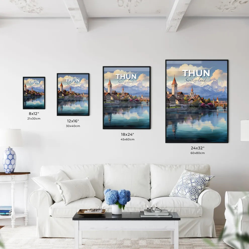 Thun Switzerland Skyline - A Town Next To A River - Customizable Travel Gift Default Title