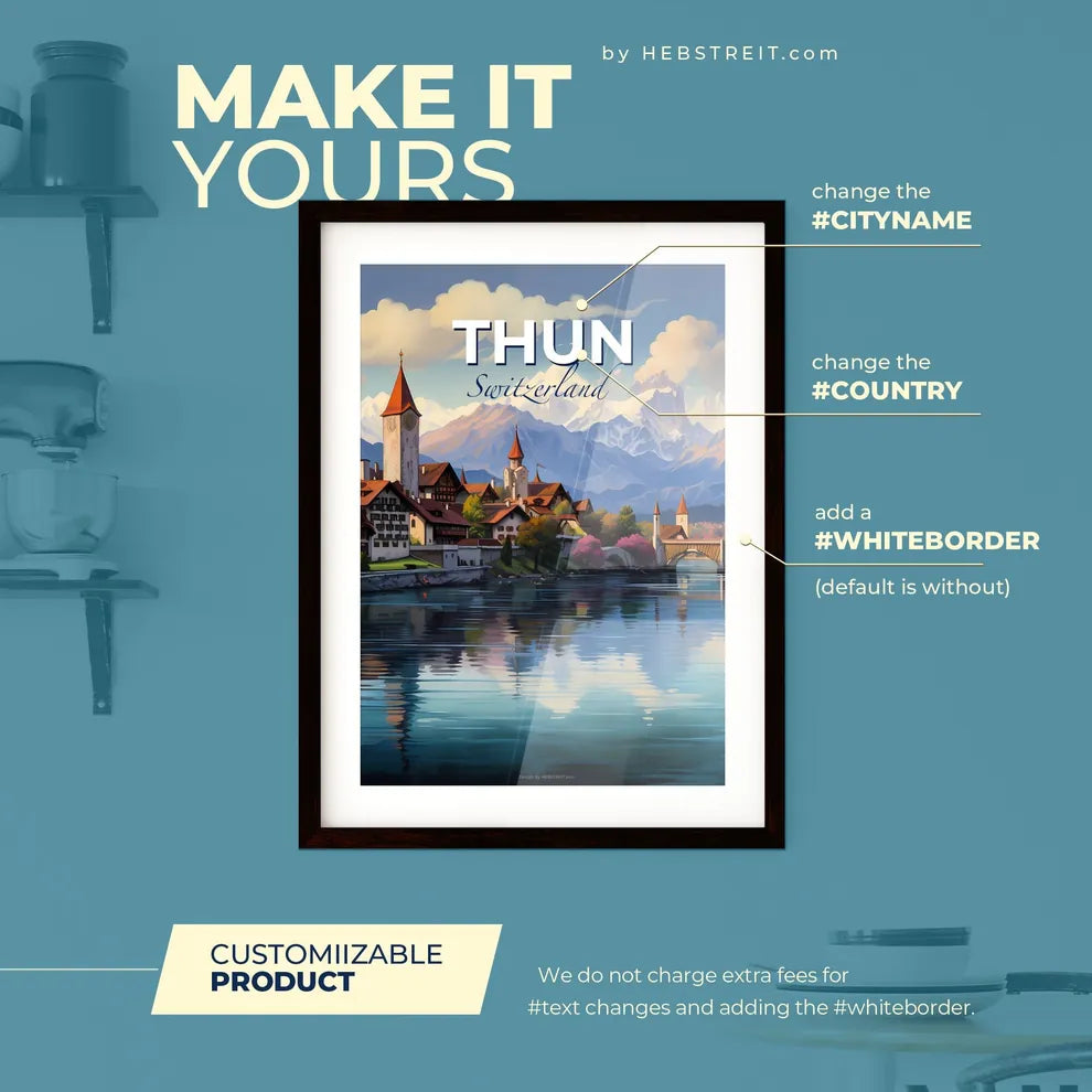 Thun Switzerland Skyline - A Town Next To A River - Customizable Travel Gift Default Title