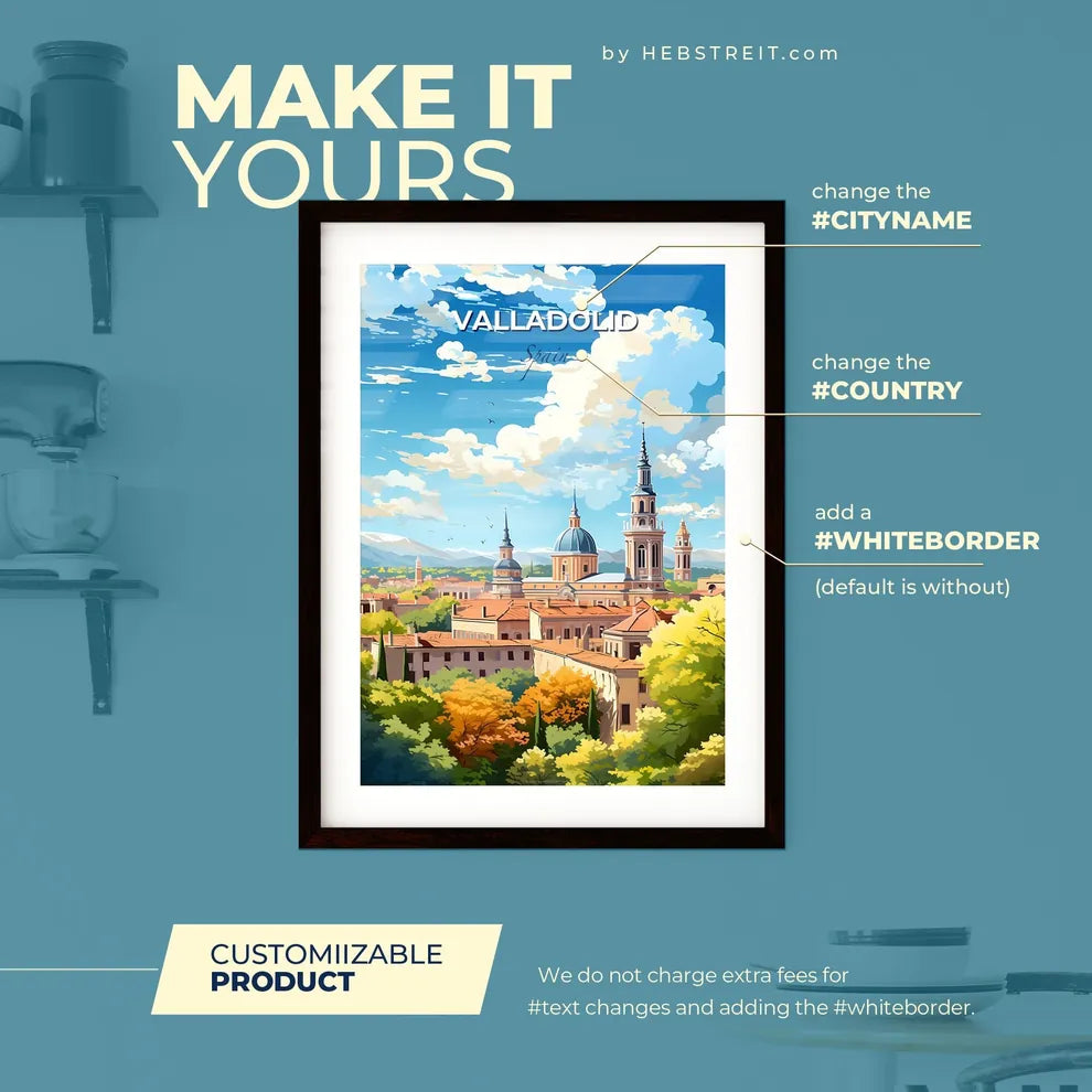 Valladolid Spain Skyline - A City With A Blue Sky And Clouds - Customizable Travel Gift Default Title