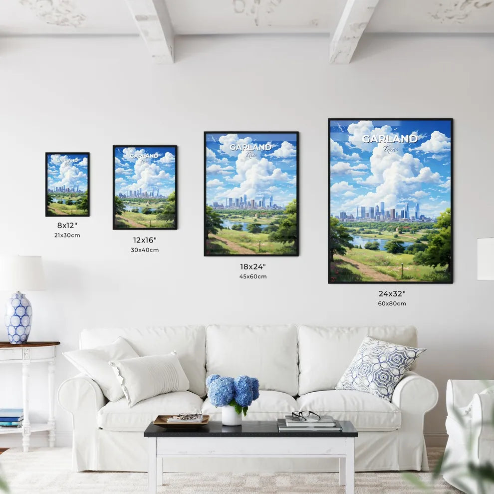 Garland Texas Skyline - A Landscape Of A City With A River And Trees - Customizable Travel Gift Default Title