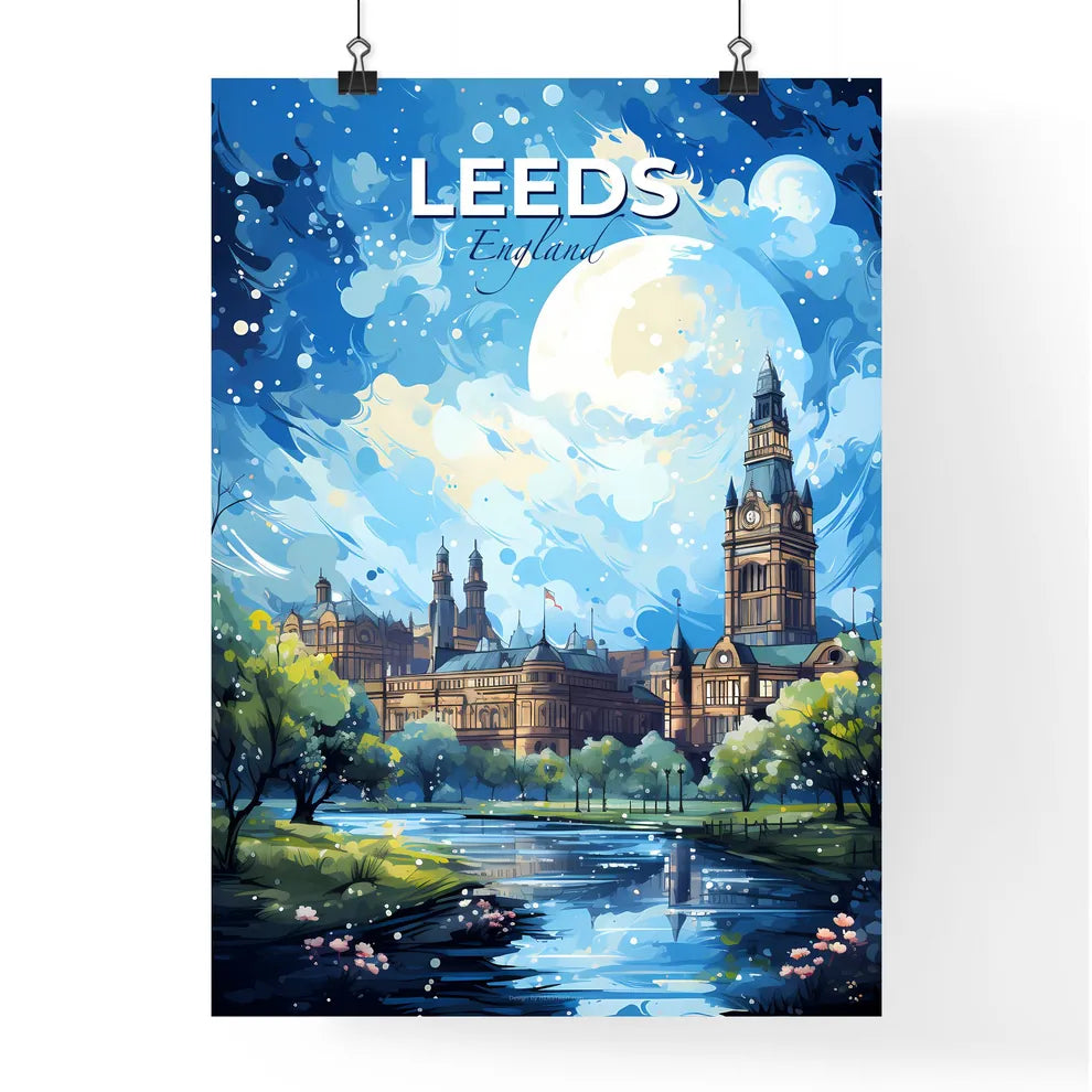 Leeds England Skyline - A Castle With A Large Clock Tower And Trees - Customizable Travel Gift Default Title