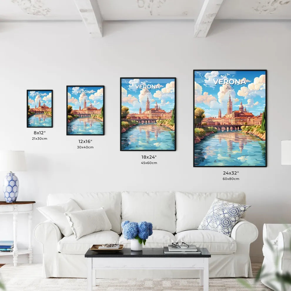 Verona Italy Skyline - A River With A Bridge And A City In The Background - Customizable Travel Gift Default Title
