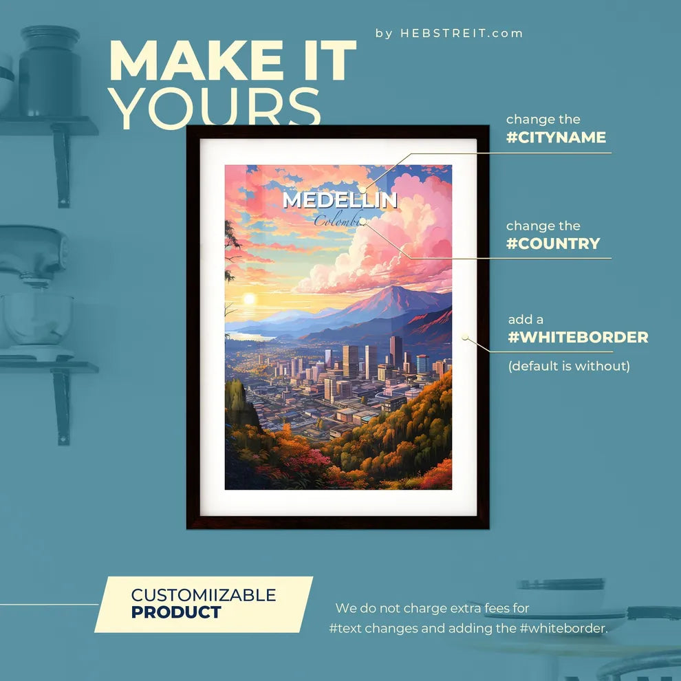 Medellin Colombia Skyline - A City In The Mountains - Customizable Travel Gift Default Title