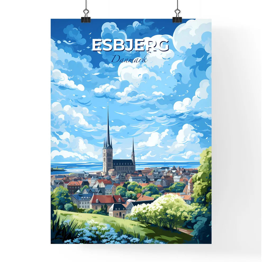 Esbjerg Danmark Skyline - A City With A Tall Spire And Trees - Customizable Travel Gift Default Title